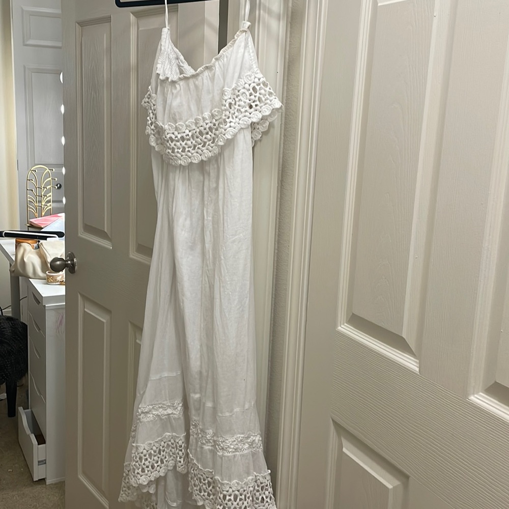 White strapless maxi dress